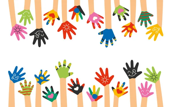 Mãos Pintadas Coloridas Crianças Pequenas — Vetor de Stock
