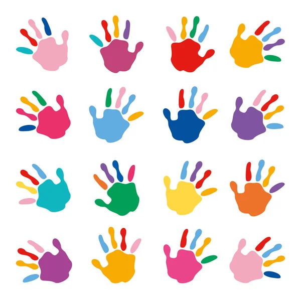 Kleurrijke Geschilderde Handen Van Kleine Kinderen — Stockvector