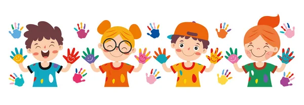Färgglada Målade Händer Små Barn — Stock vektor