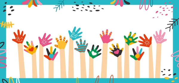 Küçük Çocukların Renkli Boyalı Elleri — Stok Vektör