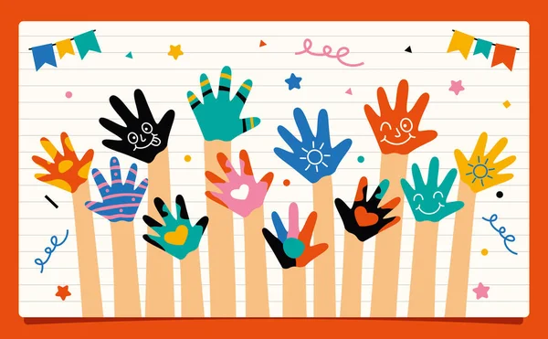 Mãos Pintadas Coloridas Crianças Pequenas —  Vetores de Stock
