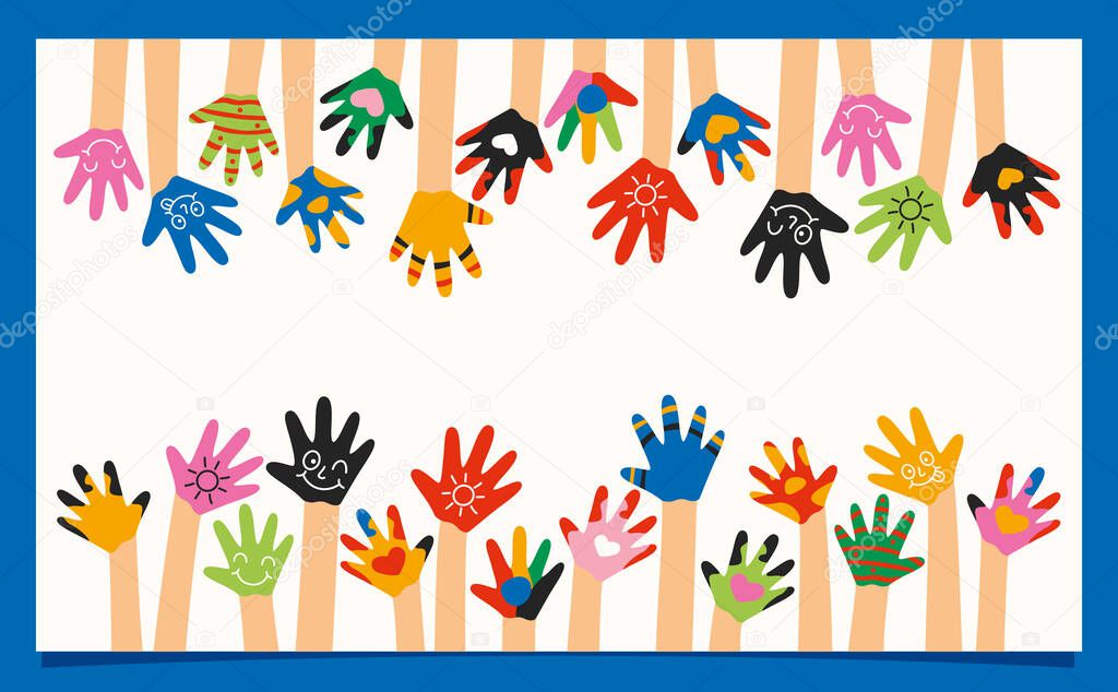 Colorful Painted Hands Of Little Children