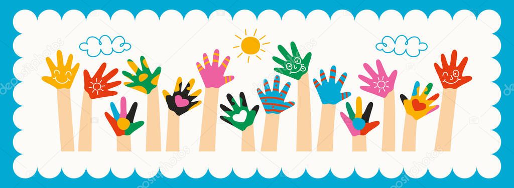 Colorful Painted Hands Of Little Children