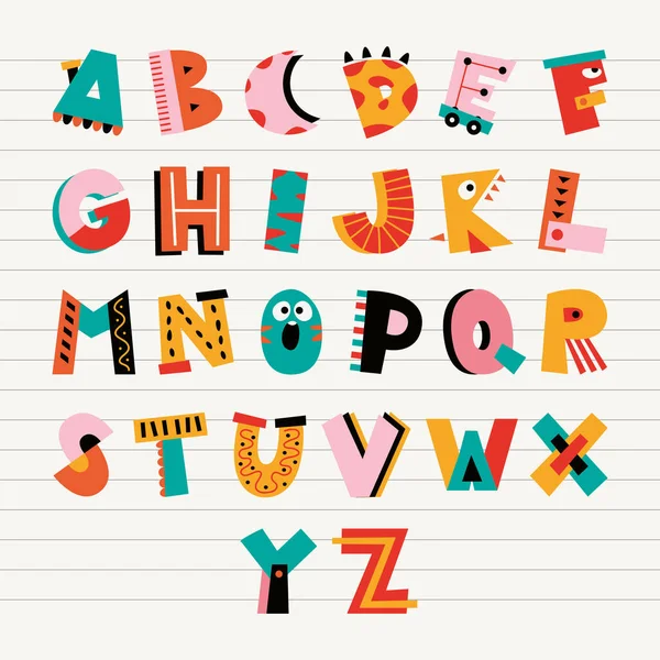 Kleurrijk Lettertype Ontwerp Met Abstracte Vormen — Stockvector