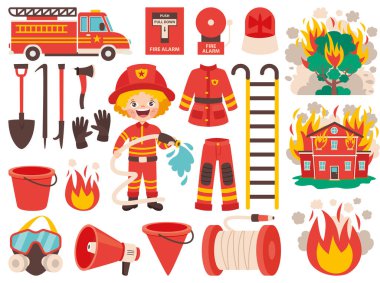 Set Of Various Fireman Elements clipart
