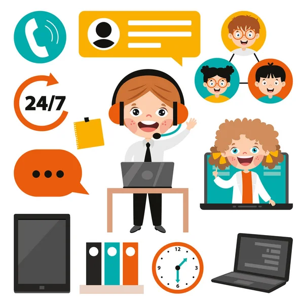 Set Various Call Center Elemek — Stock Vector