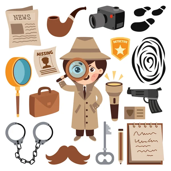 Set Vari Elementi Detective — Vettoriale Stock