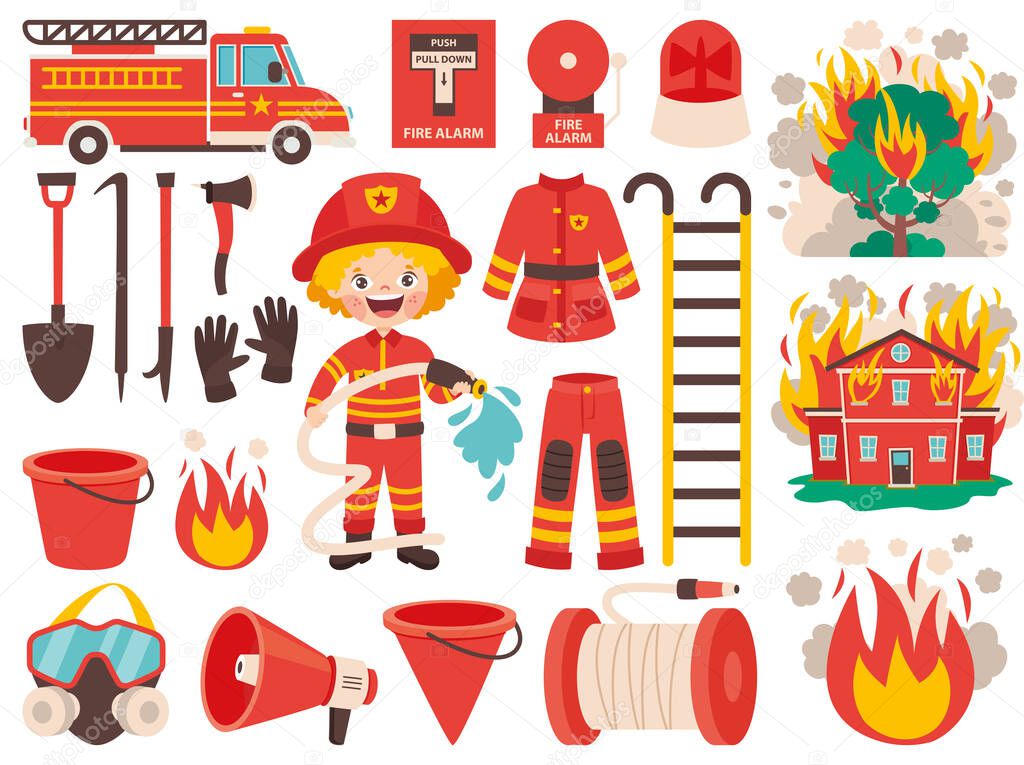 Set Of Various Fireman Elements