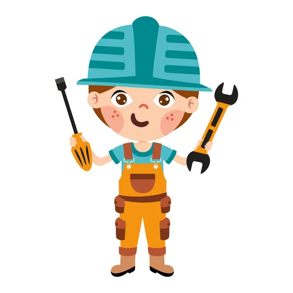 Cartoon Kid Construction Tools — Stock Vector