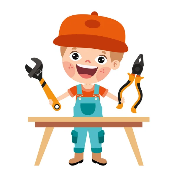 Cartoon Kid Construction Tools — Stock Vector