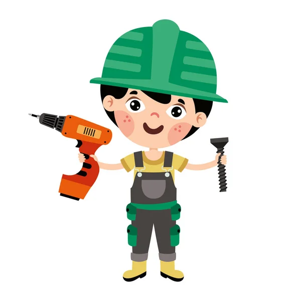 Cartoon Kid Construction Tools — Stock Vector