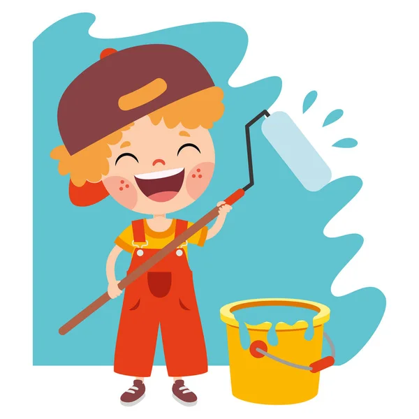 Cartoon Kid Avec Des Outils Construction — Image vectorielle