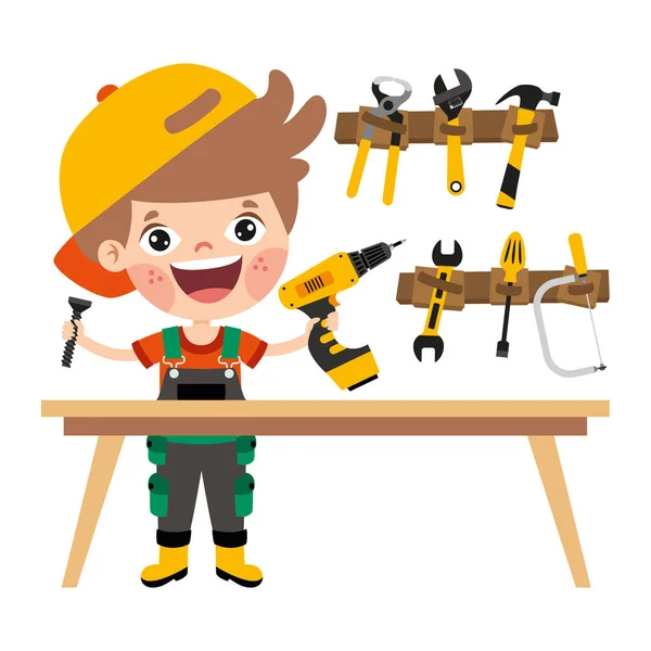 Cartoon Kid Construction Tools — стоковый вектор