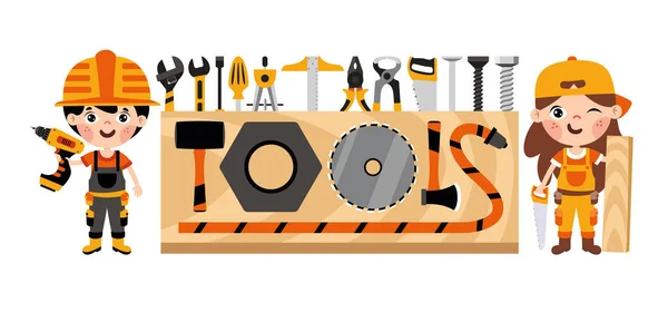 Cartoon Kid Εργαλεία Κατασκευής — Διανυσματικό Αρχείο