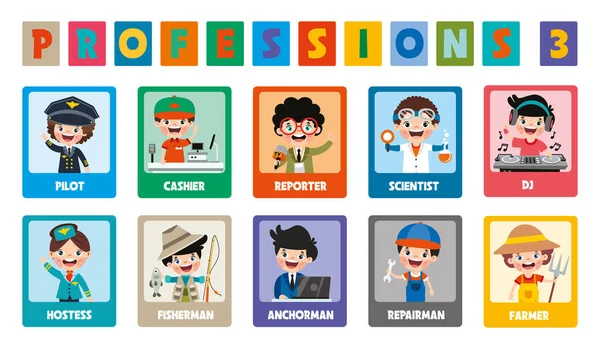 Ensemble Diverses Professions Dessins Animés — Image vectorielle