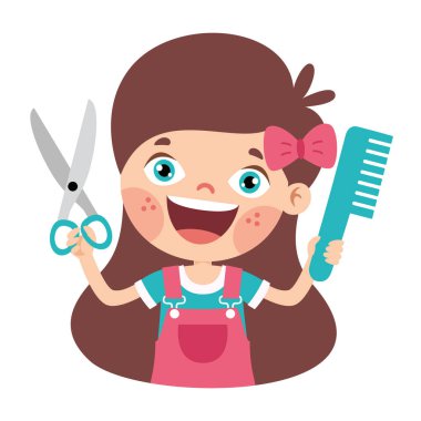 Çizgi film çocuğuyla Saç Bakımı Çizimi