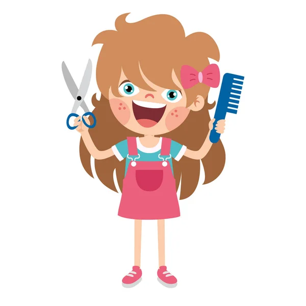 Haarpflege Zeichnung Mit Cartoon Kind — Stockvektor