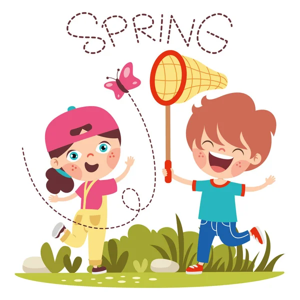 Spring Season Cartoon Children — Stock Vector