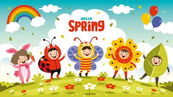 Wiosna Sezon Kreskówek Dzieci — Wektor stockowy