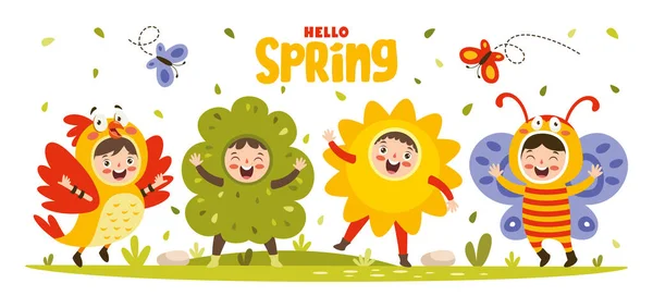 Spring Season Cartoon Children — Stock Vector