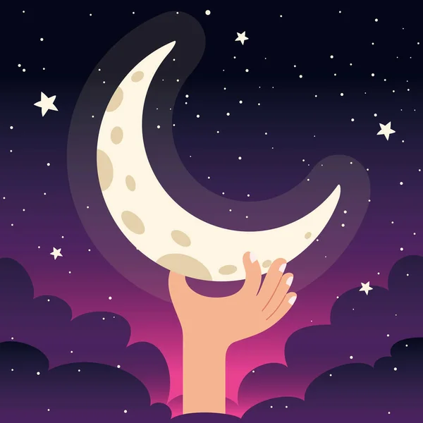 Levé Main Tenant Lune — Image vectorielle