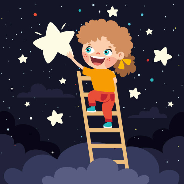 Concept Of Cartoon Character With Sky Elements