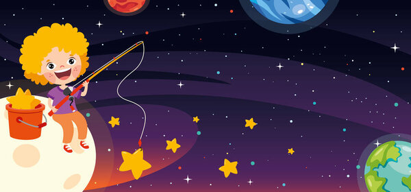 Concept Of Cartoon Character With Sky Elements