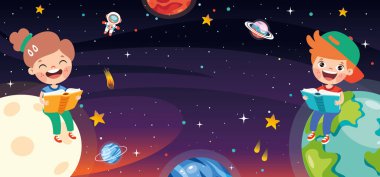 Çocuk Gökyüzü Üzerine Kitap Okuyor