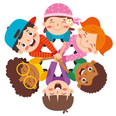 Grup birlikte ellerini koyarak çocuk