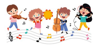 Komik Çizgi Film Çocukları Müzik Çalıyor
