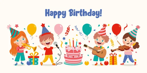 Cartoon Kids Celebrating Birthday Party — Stock Vector