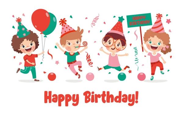 Niños Dibujos Animados Celebrando Fiesta Cumpleaños — Vector de stock