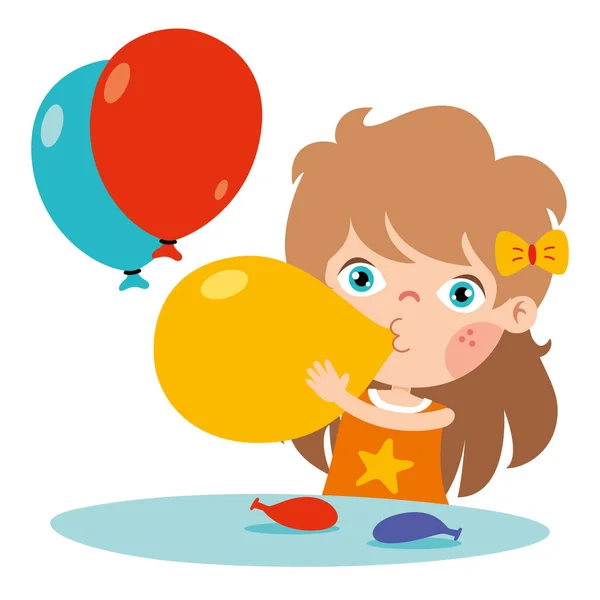 Cartoon Kid Blazen Kleurrijke Ballon — Stockvector