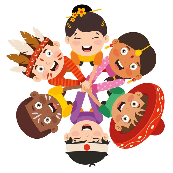 Multicultural Kids Putting Hands Together — Stock Vector