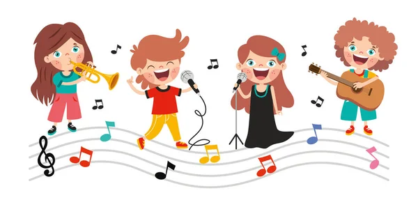 Grappig Cartoon Kinderen Spelen Muziek — Stockvector