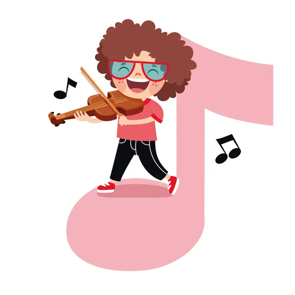 Funny Cartoon Kid Playing Music — Stock Vector