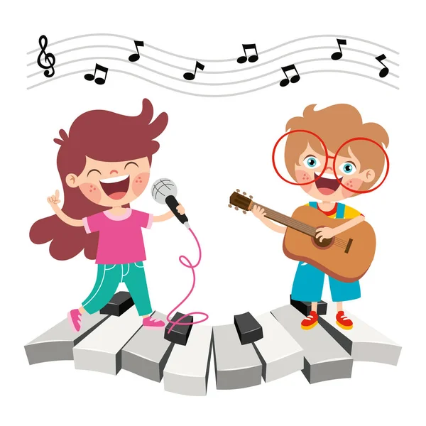 面白い漫画の子供たちが音楽を演奏 — ストックベクタ