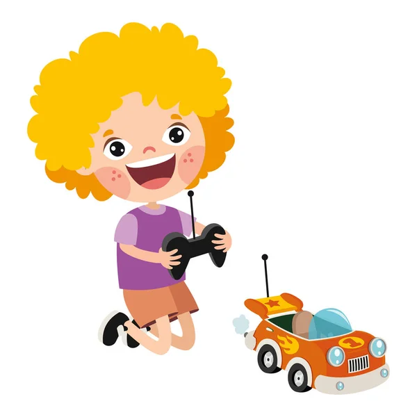 Ребенок Играет Дистанционным Управлением Автомобиль — стоковый вектор