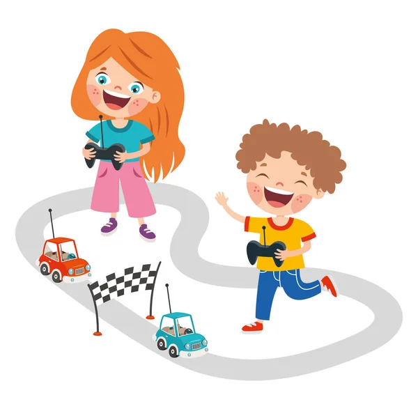 Bambini Che Giocano Con Automobile Telecomandata — Vettoriale Stock