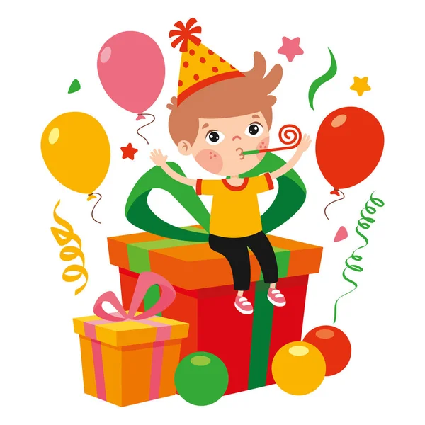Cartoon Kind Feiert Geburtstagsparty — Stockvektor