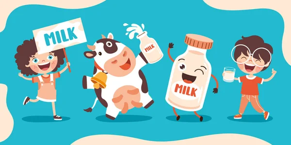 Πίνοντας Γάλα Έννοια Χαρακτήρες Κινουμένων Σχεδίων — Διανυσματικό Αρχείο