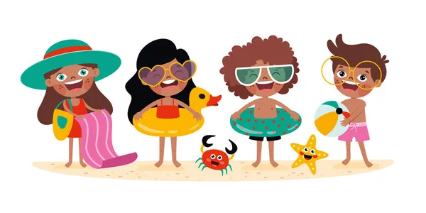 Vacaciones Verano Con Niño Dibujos Animados — Vector de stock