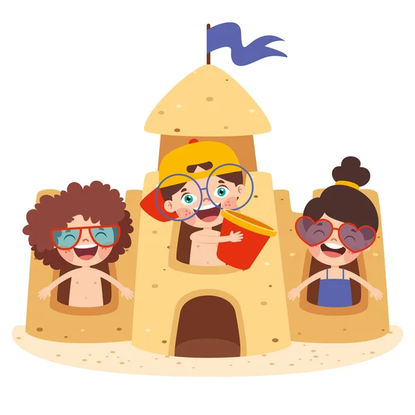 砂の城で遊ぶ子供たち — ストックベクタ