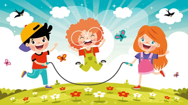 Cartoon Kids Playing Jumping Lope — Stockový vektor