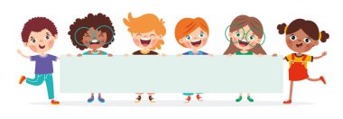 Boş afişi olan çizgi film çocukları 