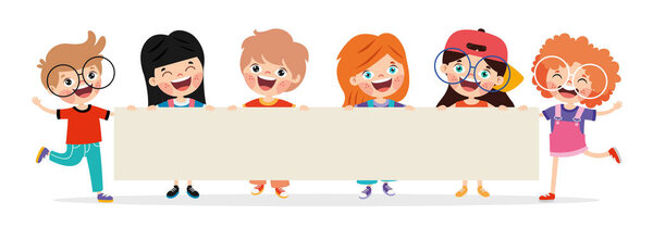 Cartoon Kids With Blank Banner 