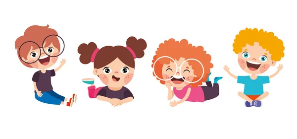 Feliz Dibujos Animados Niños Personajes Sentados — Vector de stock