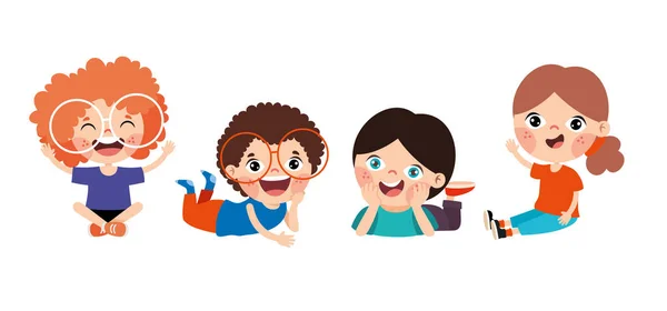 Happy Cartoon Children Characters Sitting — Stock Vector