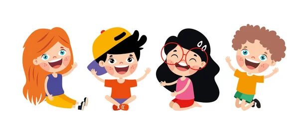 Ευτυχισμένο Cartoon Παιδιά Χαρακτήρες Συνεδρίαση — Διανυσματικό Αρχείο