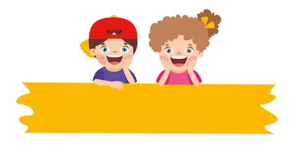 Bambini Dei Cartoni Animati Con Banner Vuoto — Vettoriale Stock